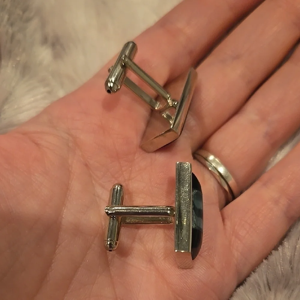 Silver and Black Stainless Steel Cufflinks Brand New In Box